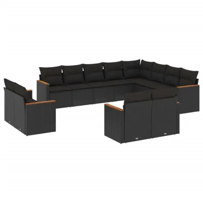 Produktbild von vidaXL 12-tlg. Garten-Sofagarnitur mit Kissen Schwarz Poly Rattan