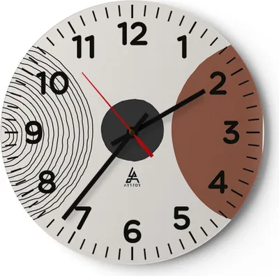 Produktbild von Wanduhr - Rund - Glasuhr - Figuren Formen Geometrie - 30x30cm - Schleichendes Uhrwerk - Lautlos - zum Aufhängen bereit - Dekoration Modern - Wanddekoration aus Glas - C4AR30x30-4965