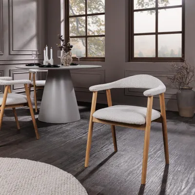 Produktbild von riess-ambiente Stuhl VALHALLA WOOD natur creme Eiche Soft-Touch-Stoff mit Armlehne Esszimmerstuhl retro