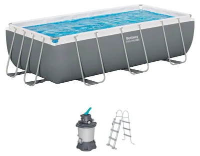 Produktbild von Bestway® Steel Pro MAX™ Frame Pool Set mit Sandfilteranlage 404 x 201 x 100 cm, grau, eckig