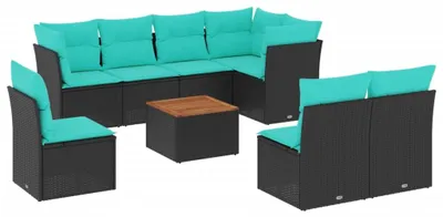 Produktbild von vidaXL 9-tlg. Garten-Sofagarnitur mit Kissen Schwarz Poly Rattan