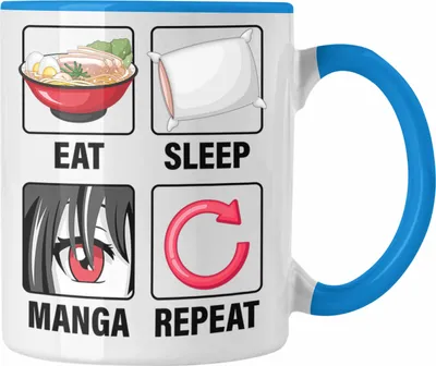 Produktbild von Trendation - Eat Sleep Manga Repeat Tasse Geschenk Geschenkidee Manga Liebhaber (Blau)