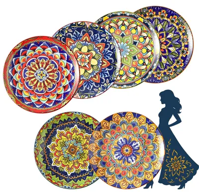 Keramikteller-Set 6er, 22,1 cm, Boho-Stil, spülmaschinengeeignet