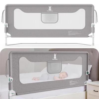 Produktbild von Bettgitter 150cm, Rausfallschutz Bett, 14-fach höhenverstellbar, stabiler Bettschutzgitter mit Sicherheitsgurt für Elternbett & Kinderbett