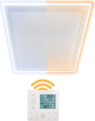 Produktbild von Heidenfeld Infrarot Deckenheizung Deckenbeleuchtung HF-HP500 - Bis 17 m² - Mit Licht Kalt/Warmweiß - Fernbedienung - LED-Rahmen - Dimmbar (640 Watt)
