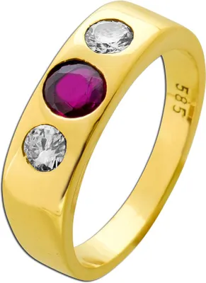 Produktbild von Rubinring Gold 585 14K rote Rubin Edelstein Brillanten 0.30ct Antikschmuck 18