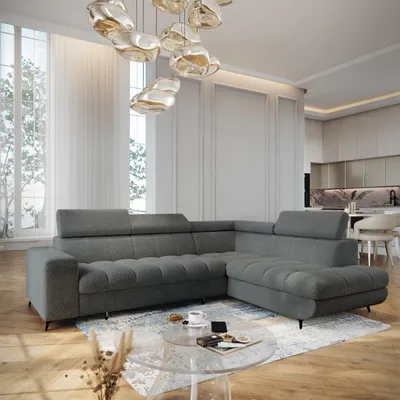 Produktbild von Masseno Ecksofa MORIVA Q R-S mit Schlaffunktion L-Form, Sofa mit Bettkasten, Wohnzimmersofa, Couch, Soffa, Bettsofa, Couchgarnitur- Grau, QUELLE 92