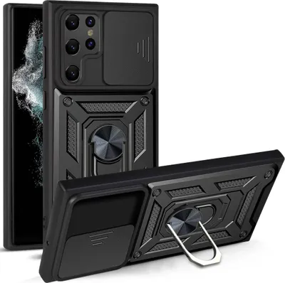 Image de Etui pour Samsung Galaxy S23 Ultra, étui en silicone avec anneau et protection de l'appareil photo, noir