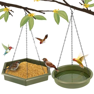Productafbeelding van Vogelhuisje vogelvoederhuisje vogelvoeder - Hangend vogelvoederstation 2-in-1 - Voeder en vogelbad - Legergroen