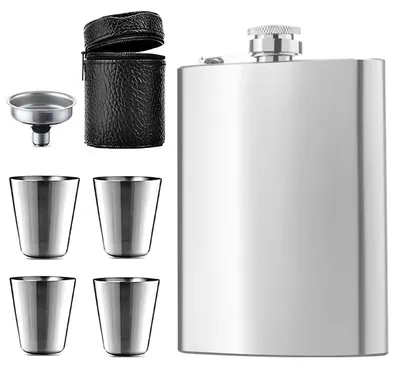 Edelstahl-Heupflasche 2x227 ml mit Trichter & 4 Bechern