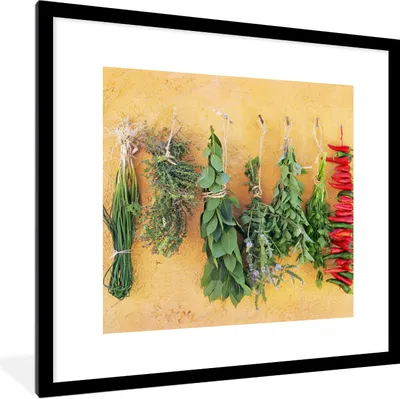Produktbild von MuchoWow® Gerahmtes Poster Mediterrane Kräuter 40x40 cm - Poster mit Schwarzem Bilderrahmen Wandposter Rahmen Foto Bilder - Poster - Plakat im Rahmen