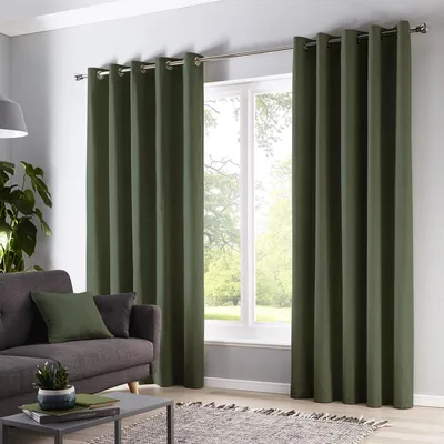 Obrázok produktu pre Závesy 228 x 228 cm, 2 panely, olivovo zelené, 100% bavlna, pre spálňu