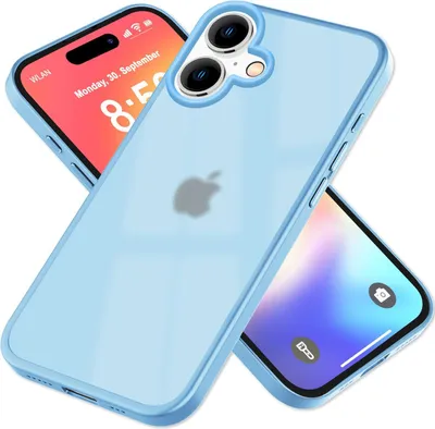 Produktbild von NALIA Matte Handyhülle für iPhone 16 – Stoßfester TPU-Rand & Semi-Transparent – FUZION (Anti-Fingerprint Case) – Marke aus Berlin – Hellblau