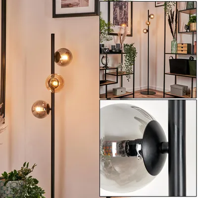 Produktbild von Garaguso Stehlampe aus Metall/Glas in Schwarz/Bernstein/Rauchfarben
