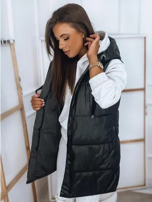 Immagine prodotto di Dstreet Gilet lungo da donna con cappuccio trapuntato Classic Nero L