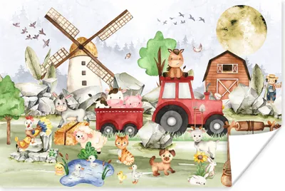 Produktbild von MuchoWow® Poster Bauernhof - Traktor - Kinder - Tiere 120x80 cm - Bilder