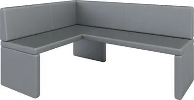 A gray corner bench with a simple, modern design is shown against a white background.