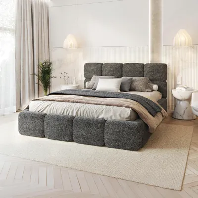 Produktbild von FDM Bett CLOUDY Cleo 140x200 cm Polsterbett mit Lattenrost aus Metall Bettkasten Stauraumbett schwarz