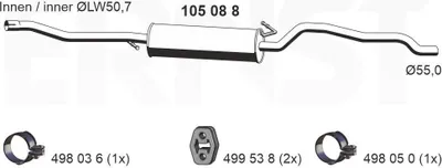 Produktbild von ERNST 105088 Mittelschalldämpfer Schalldämpfer für VW SHARAN (7M8, 7M9, 7M6) für SEAT Alhambra (7V8, 7V9) für FORD GALAXY (WGR)