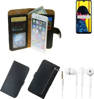 Produktbild von TOP SET Handy Hülle Schutz Hülle kompatibel mit Huawei nova Lite 3  schwarz aus Kunstleder + Kopfhörer Smartphone Tasche vollwertige Geldbörse
