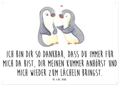 Produktbild von Mr. & Mrs. Panda Schild Pinguine trösten DIN A4 - Weiß - Geschenk, tafel, Hochzeitstag, Blechschild, Valentinstag, Freundin, Türschild, Freund, für Frauen, Magnetschild