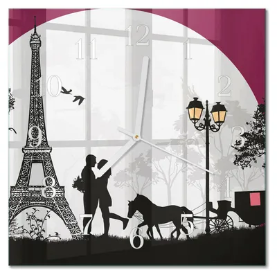 Produktbild von Tulup Glasuhr Wanduhr Küchenuhr Echt-Glas 30x30 cm Modern Dekorativ Geräuschlos Weiße Zeiger - Liebe zu Paris