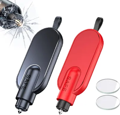 Produktbild von 2 Stück Auto Sicherheitshammer - Notfallgerät zum Glasbrechen - Multifunktions-Sicherheitshammer - rot,Schwarz