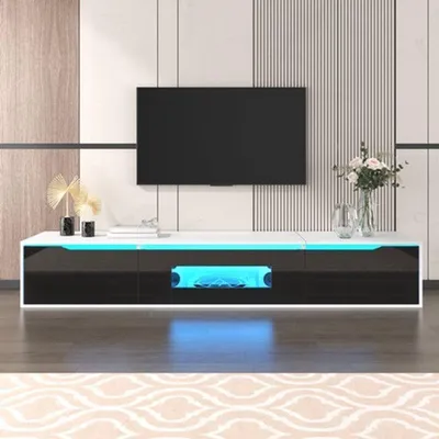 Obrázek produktu pro TV stolek, černá, vysoký lesk - moderní design - 180x35x30 cm - s LED osvětlením