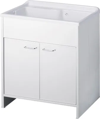 Produktbild von SIGO Haushaltswaschbecken mit Schrank 80x50 cm, PVC Unterschrank Weiß