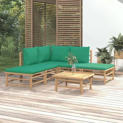 Produktbild von 6-tlg. Garten-Lounge-Set mit Grünen Kissen Bambus , Gartenmöbel-Sets Design 2024