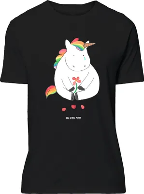 Produktbild von Mr. & Mrs. Panda Tshirt Einhorn Traurig - Schwarz - Geschenk, T-Shirt in XXL, Glitzer, Blume, Oversize Shirt, Einhörner, Liebe, Freunde, Unicorn