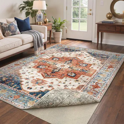 Immagine prodotto di Tappeto lavabile per soggiorno, stile vintage, 160x230 cm, colore: beige e tortora, forma rettangolare
