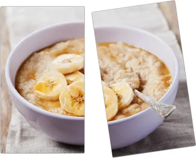 Produktbild von Spritzschutz Herdabdeckplatte Schneidebrett aus Glas Müsli mit Bananen 2-Teilig (60x52cm)