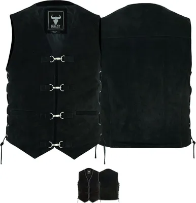 Produktbild von BULLDT Motorrad Kutte Veloursleder weste Suedeleder Bikerweste Motorradweste schwarz, Größe:50/M, Design:D2