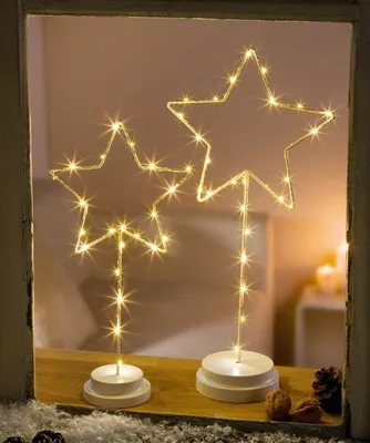 Image de 2x LED étoile, 40 + 50 cm de haut, décoration de Noël avec éclairage, décoration de fenêtre, étoiles lumineuses
