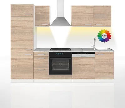 Obrázek produktu pro Kuchyňský kout Vicco Optima Sonoma/bílá 270 cm bez pracovní desky s páskem LED, Model 51950