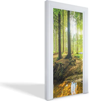 Produktbild von Wandtattoos Türen Selbstklebende Wandsticker Türtapeten - Waldbach - 95 x 205 cm