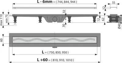 Produktbild von Duschrinne APZ8-950M inkl. Edelstahlrost 950 mm