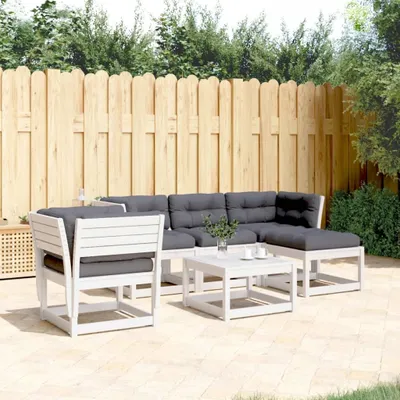 Produktbild von Design 5-tlg. Garten-Lounge-Set mit Kissen Weiß Massivholz Kiefer, Gartenmöbel-Sets 2024 Neu