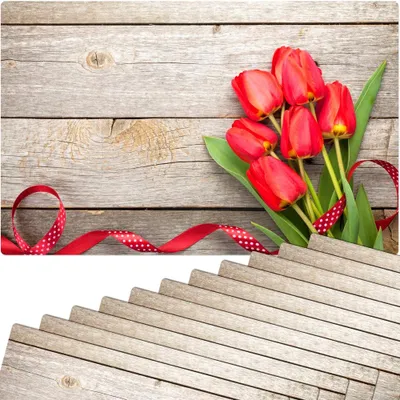 Produktbild von Abwaschbare Tischsets 12er Set Tulpen Blumen & Holz-Optik