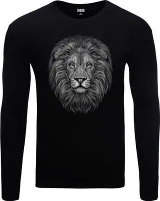 Produktbild von Herren Warm, Langarm-T-Shirt mit Druck Löwenkopf Schwarz Gr.XXL
