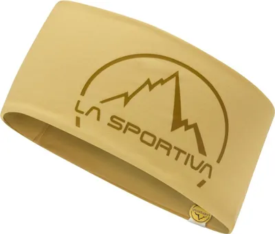 Stirnband in Beige mit dem Logo von La Sportiva; geeignet für Sport und Outdoor-Aktivitäten.