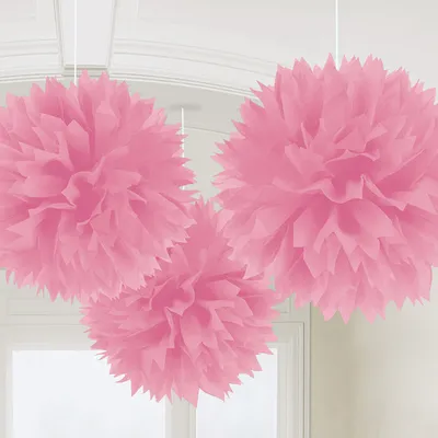 Produktbild von Amscan flauschige Dekobälle Pom Poms, 3 Stück, rosa, 40,6 cm
