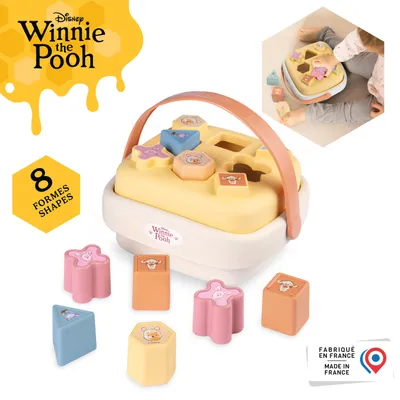 Obrázek produktu pro Smoby Winnie Pooh, košík s geometrickými tvary – motorická hračka s 8 tvary, vhodná od 12 měsíců