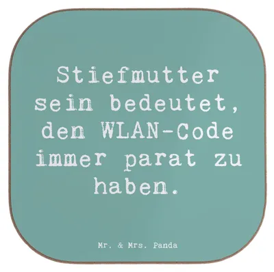 Produktbild von Mr. & Mrs. Panda Untersetzer Glas Spruch Stiefmutter Heldin - Meeresbrise - Geschenk, familie, gläseruntersetzer, Getränkeuntersetzer, Coaster, persönliche Erinnerungen