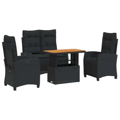 Productafbeelding van vidaXL 4-delige tuinset met kussens, zwart, polyrotan