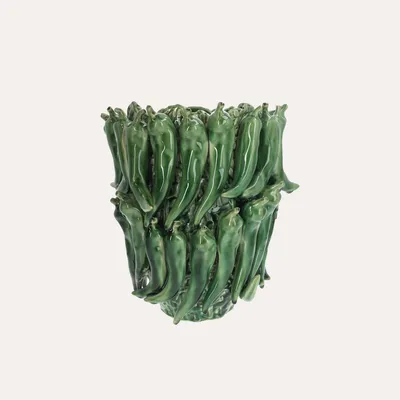 Produktbild von KEYHOMESTORE | Vase mit Chilischoten aus glänzender grüner Keramik, H. 31 cm