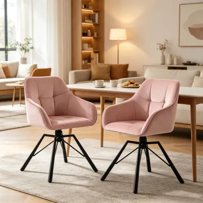 Produktbild von Stilvoll Schlafzimmer Dressing Stühle,Breite Küchenstühle,Drehbarer Essstuhl,Küchenstühle mit Weicher Rückenlehne(nur 2PCS Stühle) Pink