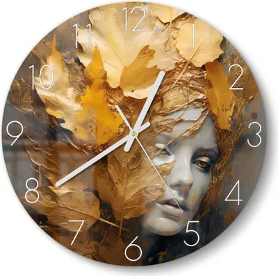 Produktbild von DEQOART Glasuhr Ø30 cm Zahlen 'Herbstliche Muse' Wanduhr Glas Uhr Design leise Küchenuhr