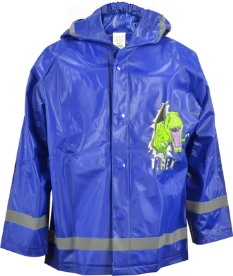 Produktbild von Regenjacke Kinder Jungen Regenmantel mit Kapuze mit Reflektorstreifen Ungefüttert Dinosaurier T-Rex Blau 98-104